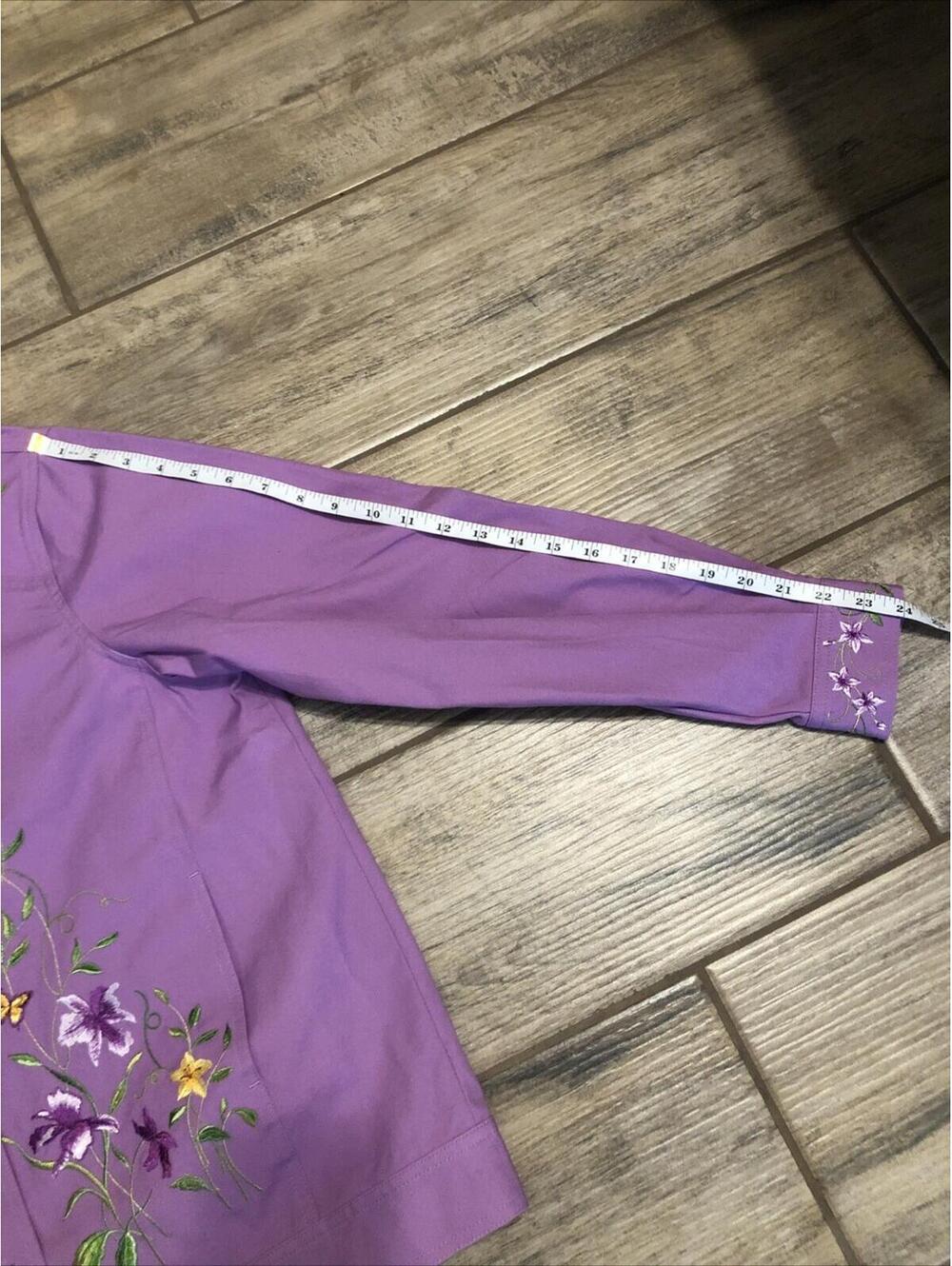 Vtg Victor Costa Womens Purple Denim/canvas Jacket Embroidered  Snap‎ Collared M - Picture 10 of 15
